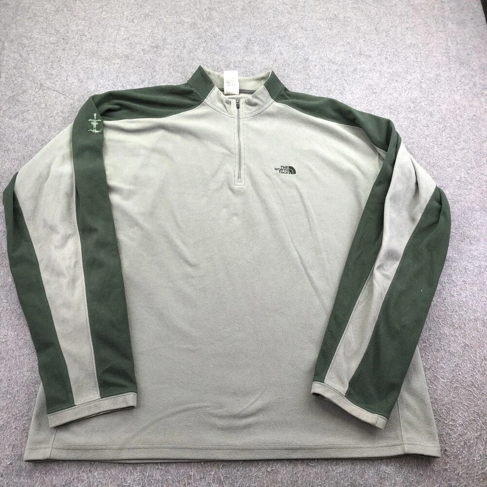 The North Face Sweater Mens XL Green 1/4 Zip Fleece Mock Neck Logo Y2K